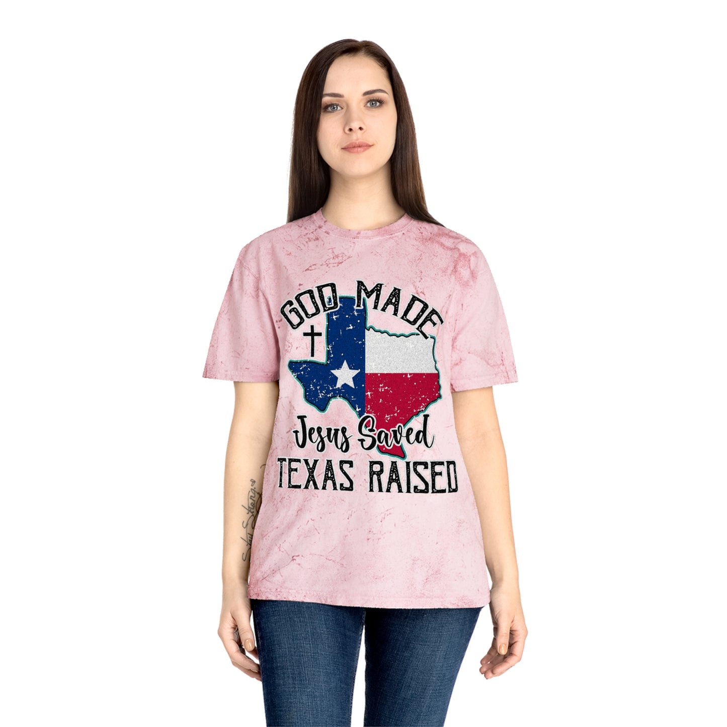 Unisex Color Blast T-Shirt - Texas Raised Jesus saved God made