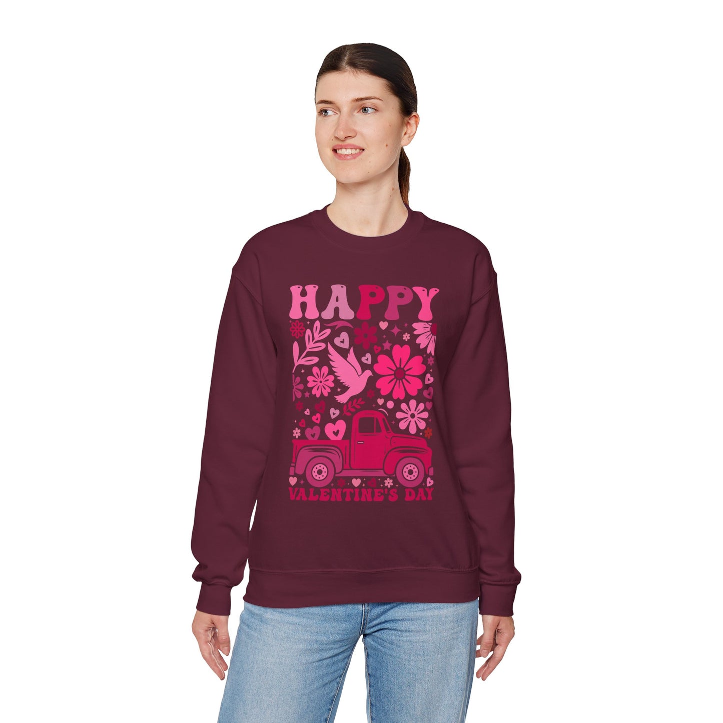 Boho Happy Valentine's Day Pickup Truck Unisex Sweatshirt