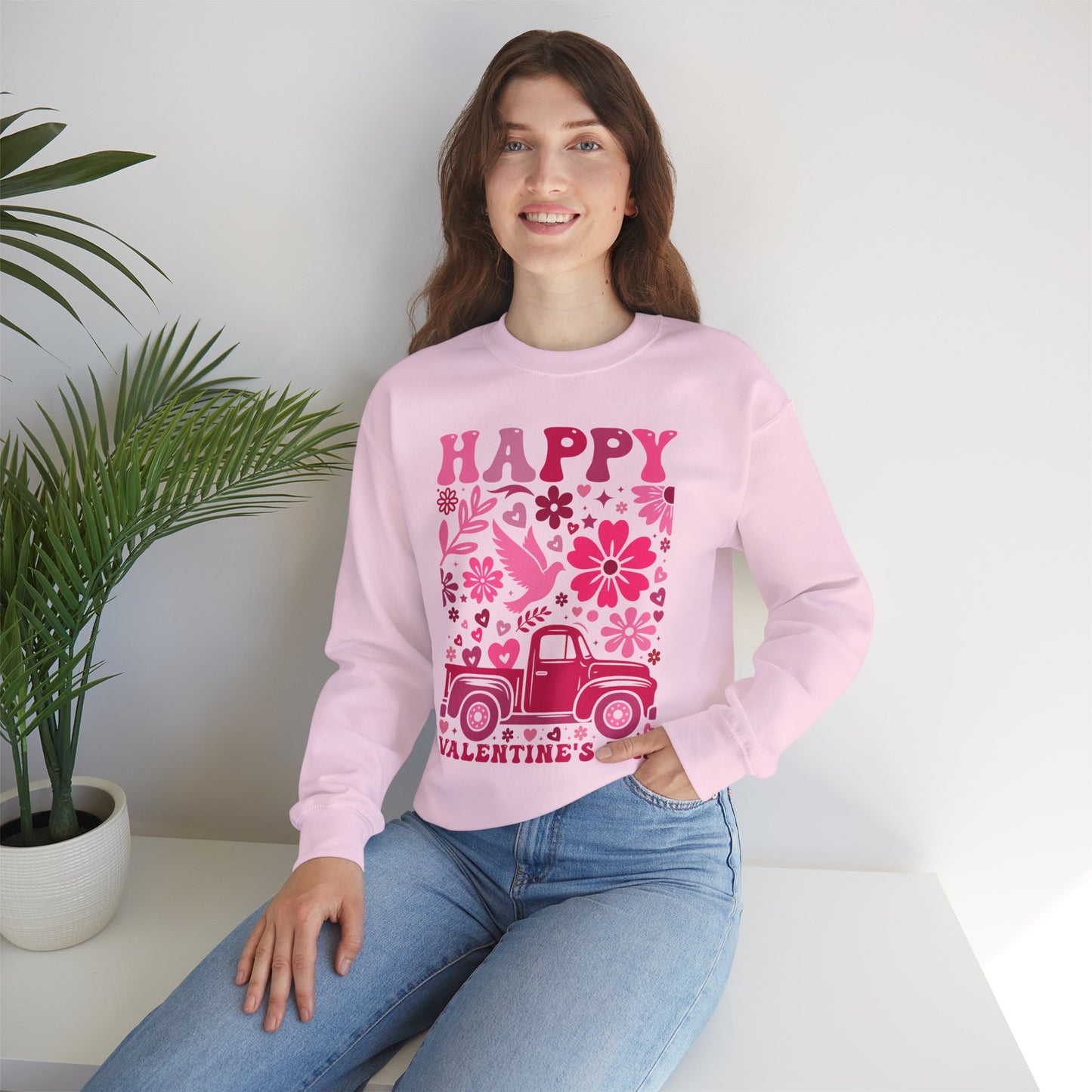 Boho Happy Valentine's Day Pickup Truck Unisex Sweatshirt