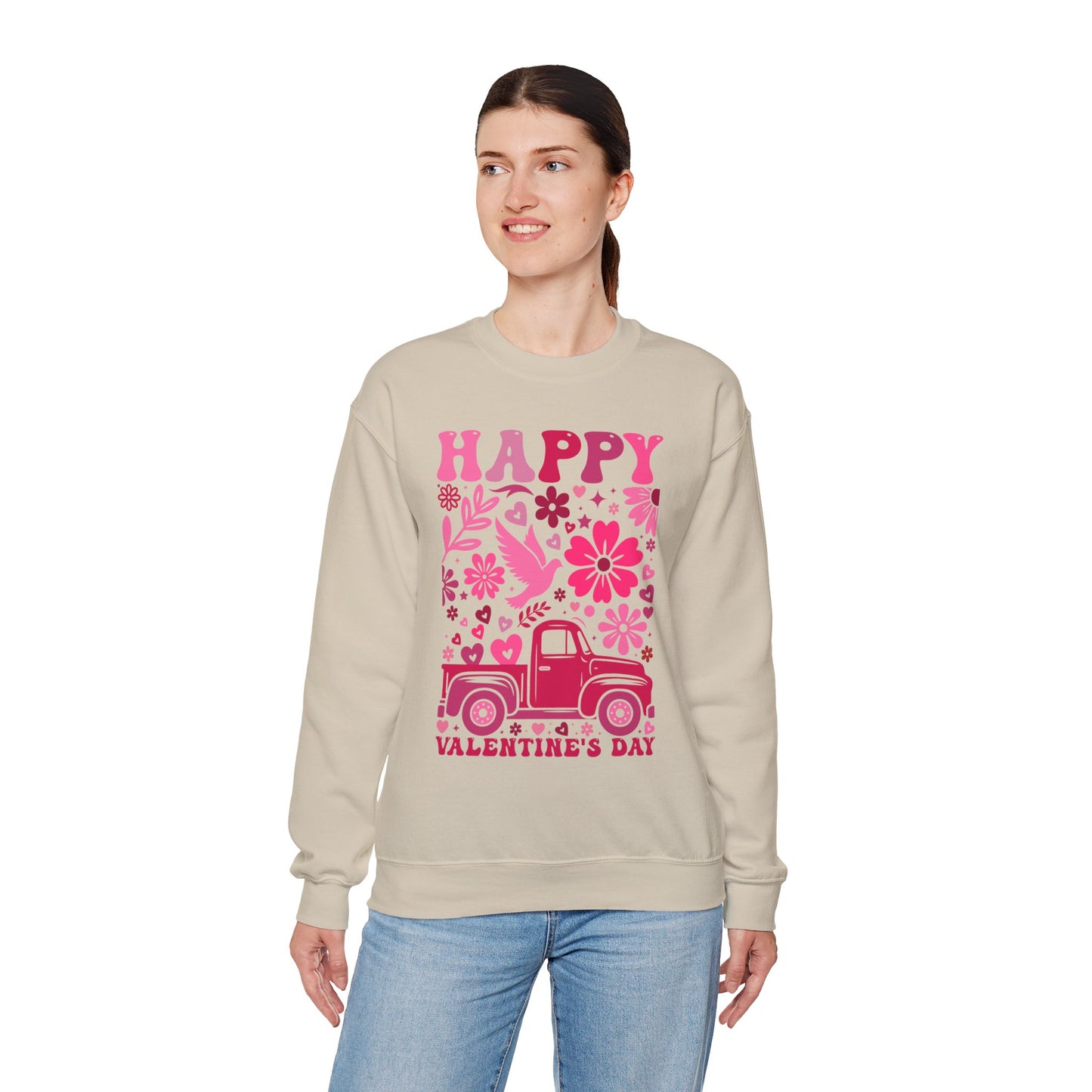 Boho Happy Valentine's Day Pickup Truck Unisex Sweatshirt