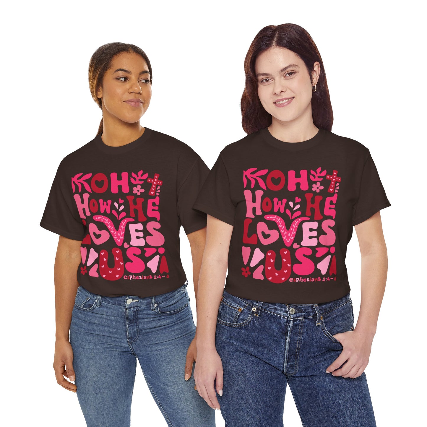 Boho How He Loves Us Christian Valentine Tee