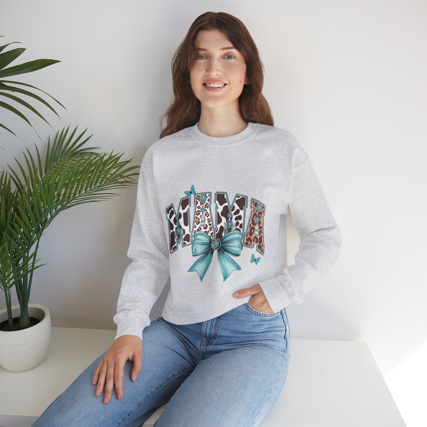 Unisex Sweatshirt - Mama Coquette Cow Turquoise Bow