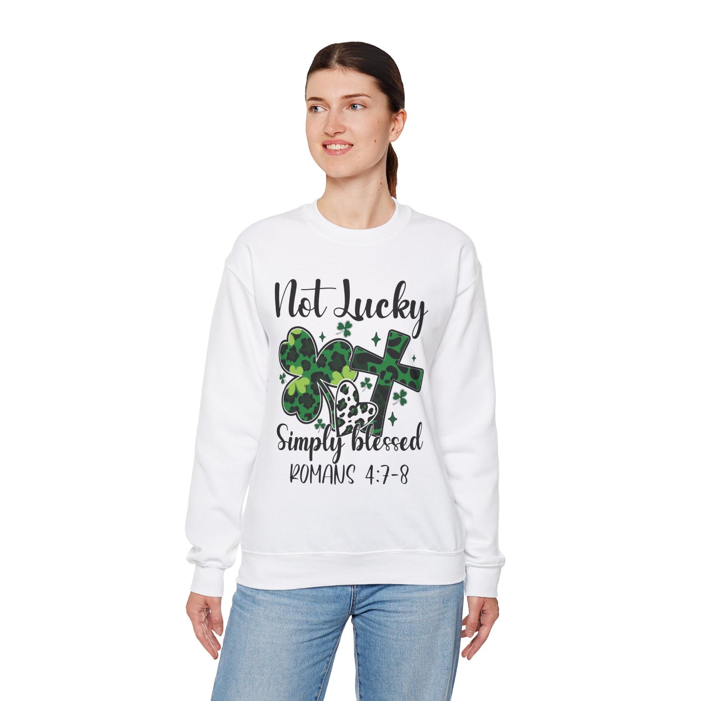 Unisex Sweatshirt - "Not lucky Just Blessed" Romans 4:7-8 - Motor Girl Boutique