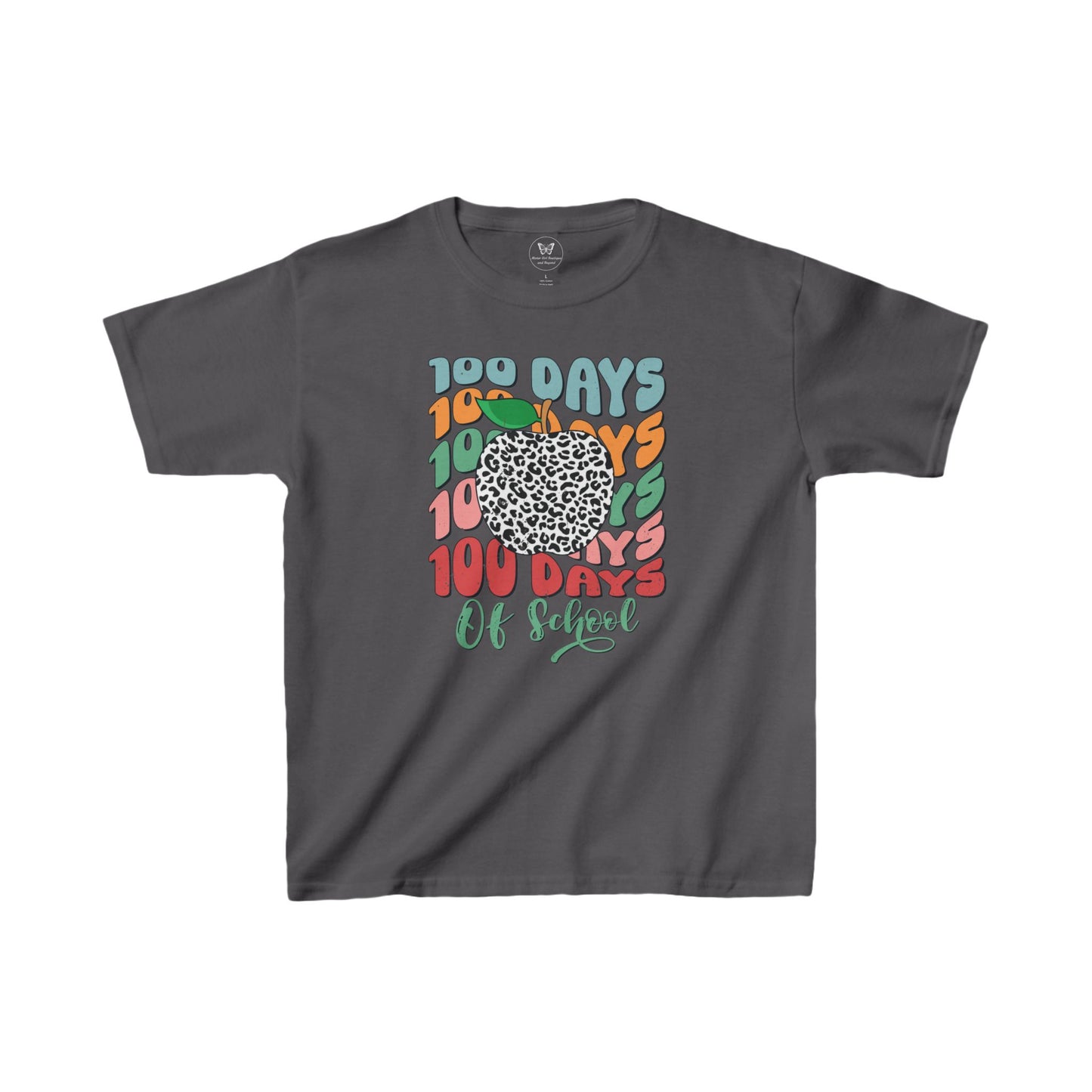 Kid's Tee - 100 days of school animal print apple