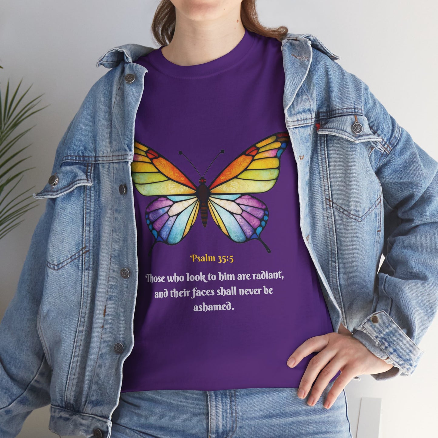 Psalm 35:5 Stained-Glass Butterfly Christian Tee