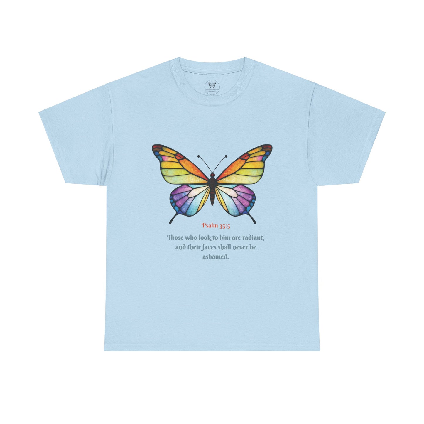 Psalm 35:5 Stained-Glass Butterfly Christian Tee