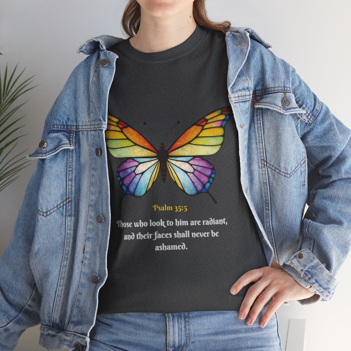 Psalm 35:5 Stained-Glass Butterfly Christian Tee