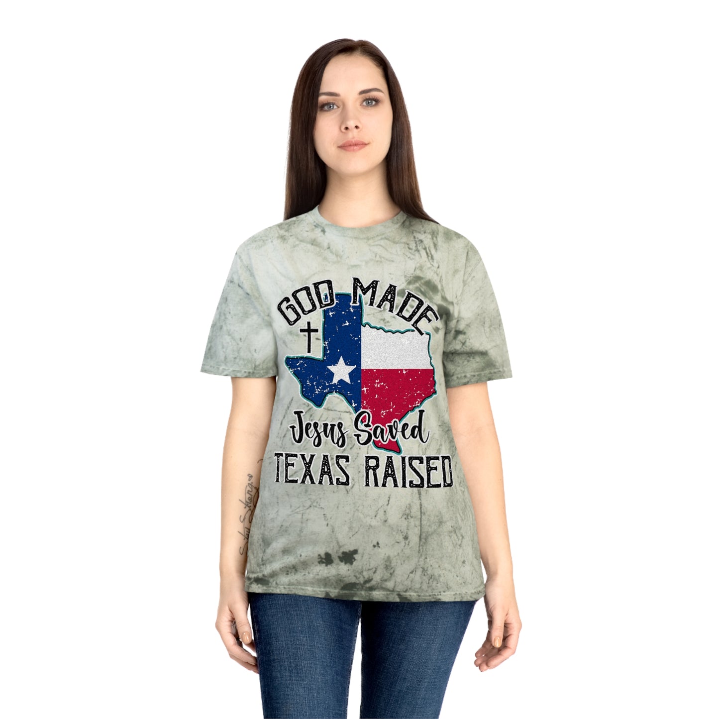 Unisex Color Blast T-Shirt - Texas Raised Jesus saved God made