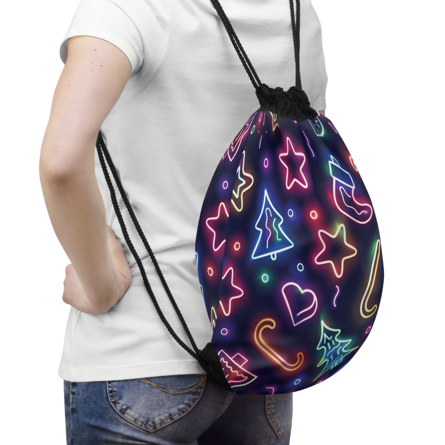 Neon Christmas Drawstring Bag