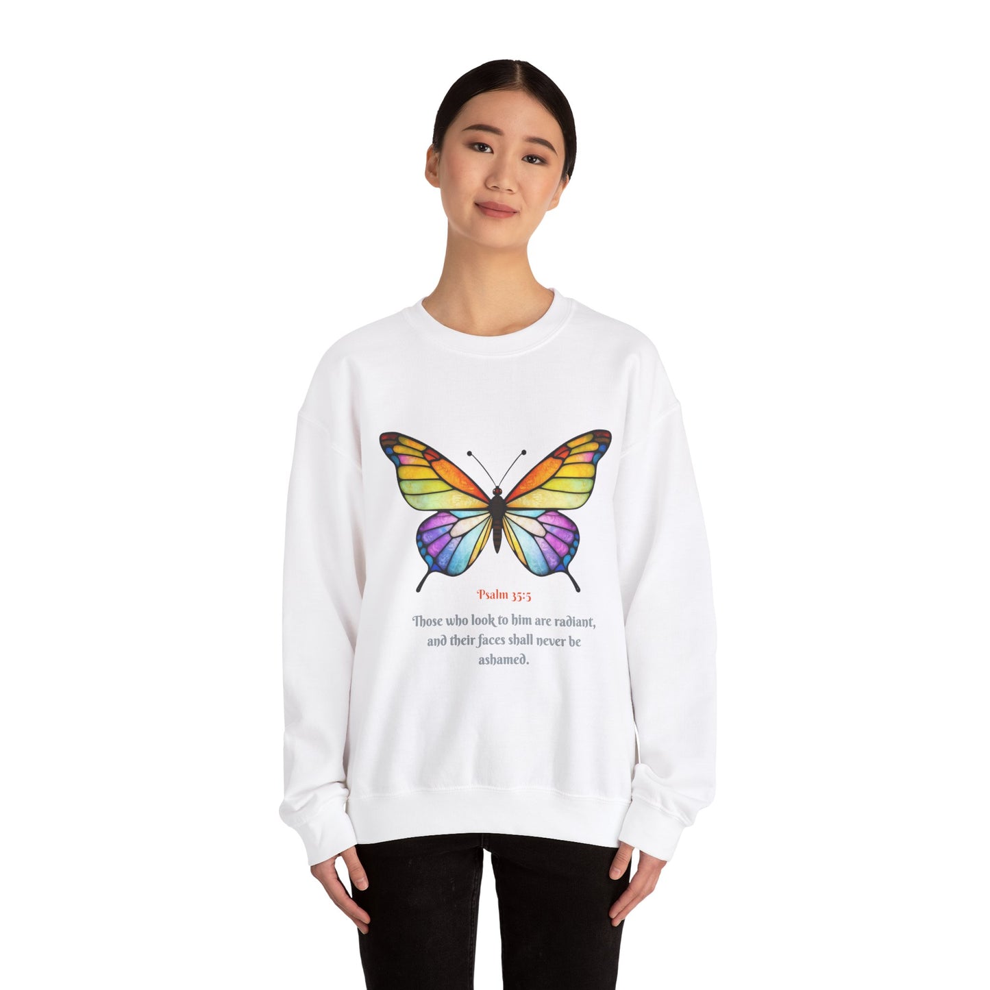 Psalm 35:5 Stained-Glass Butterfly Christian Sweatshirt