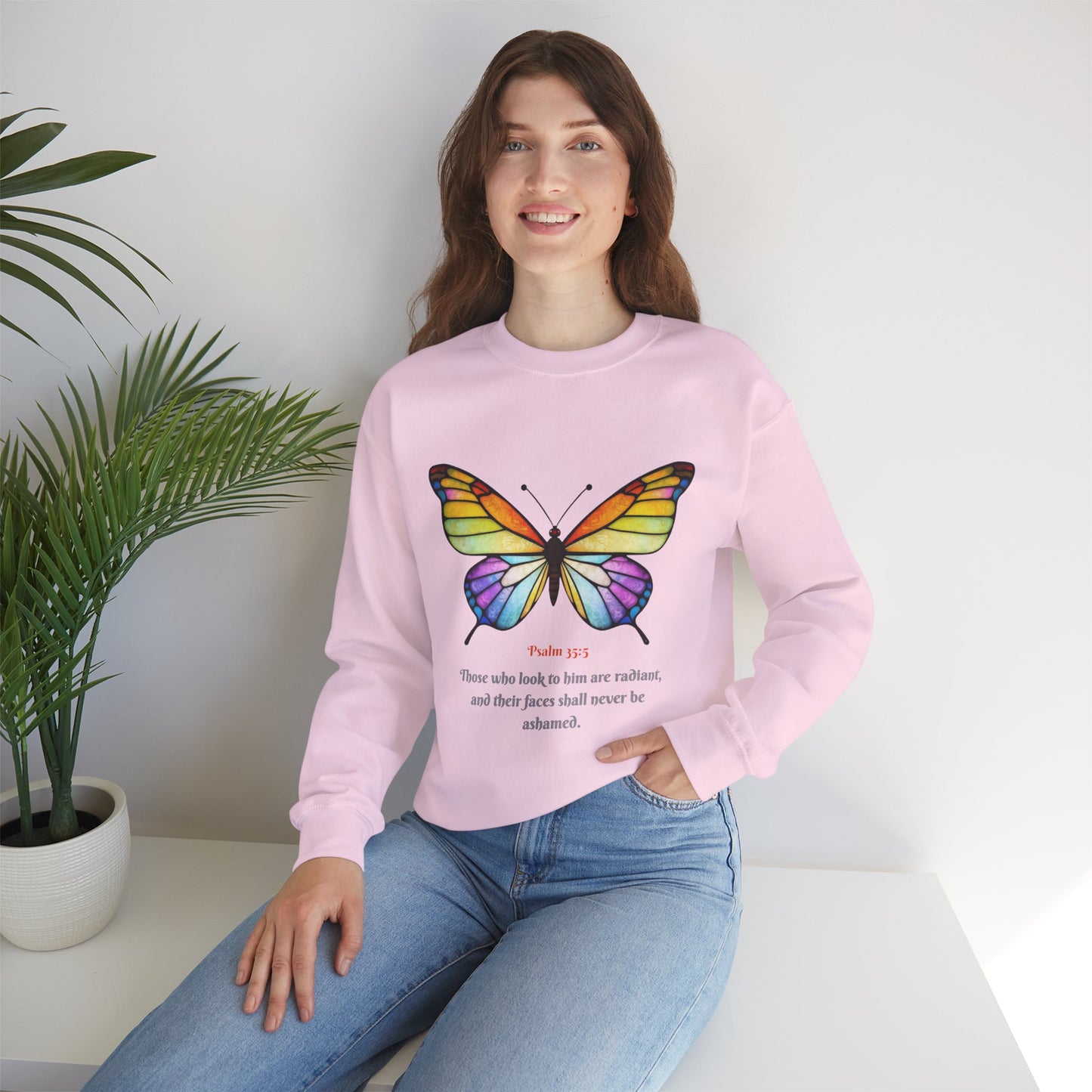 Psalm 35:5 Stained-Glass Butterfly Christian Sweatshirt