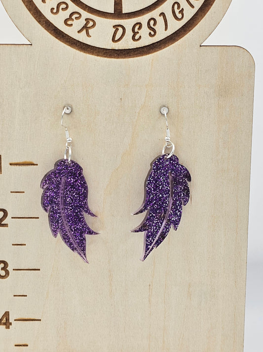 Sparkly Purple Acrylic Feather Earrings