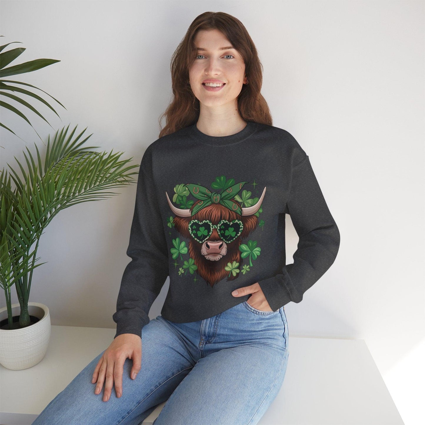 Unisex Sweatshirt: Highland Cow St. Patrick’s Day Style - Motor Girl Boutique