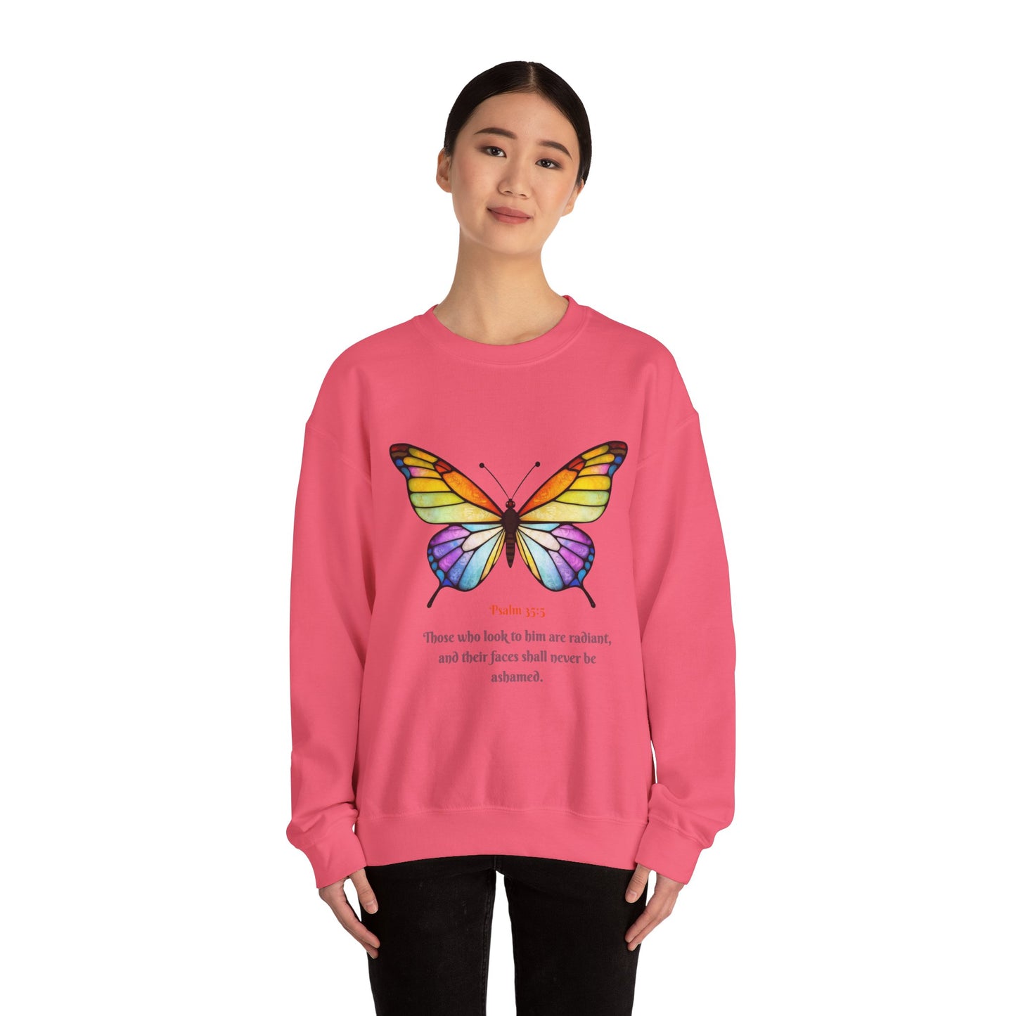 Psalm 35:5 Stained-Glass Butterfly Christian Sweatshirt