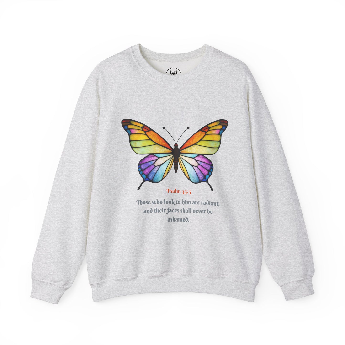 Psalm 35:5 Stained-Glass Butterfly Christian Sweatshirt