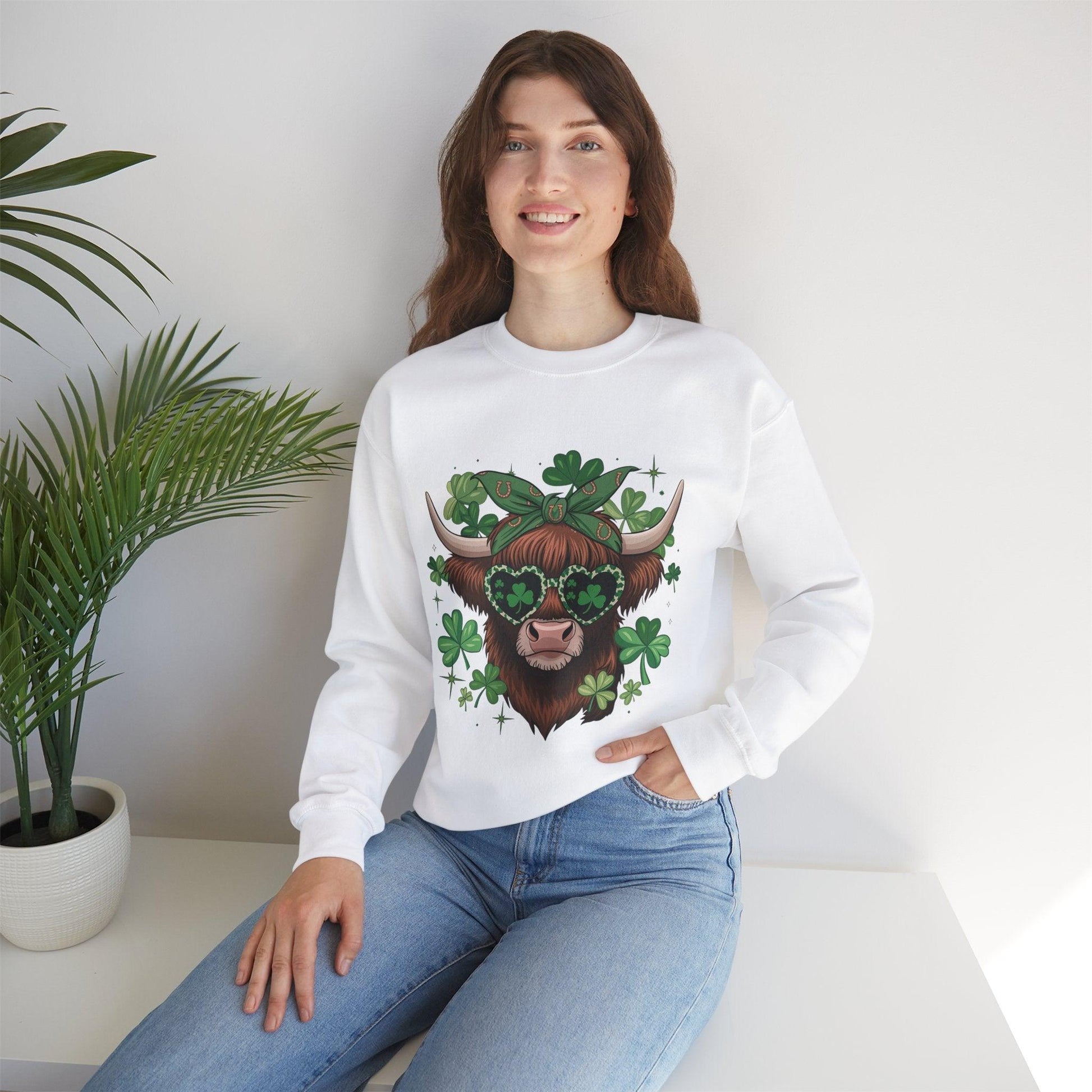 Unisex Sweatshirt: Highland Cow St. Patrick’s Day Style - Motor Girl Boutique