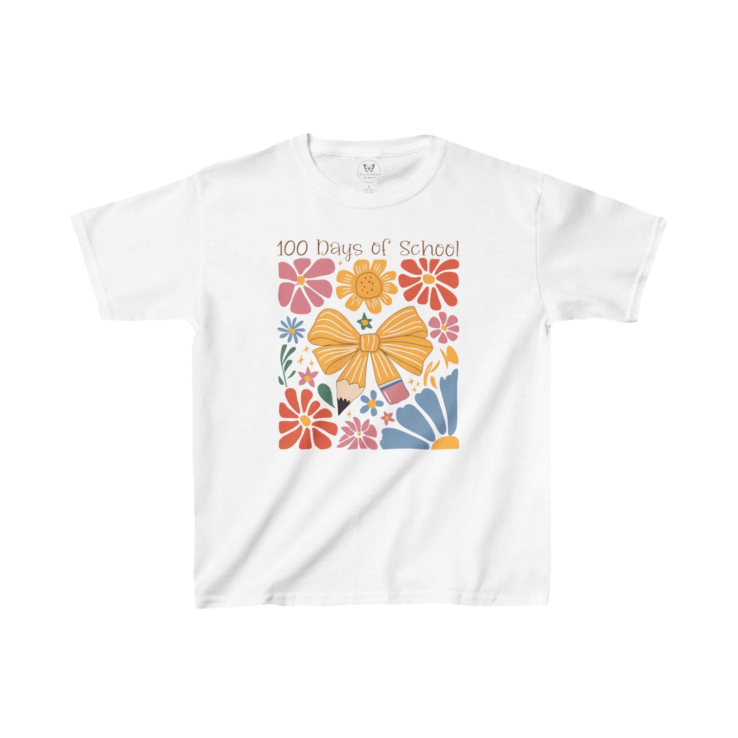 Kid's Tee - 100 Days of School Boho flowers and Pencil Bow