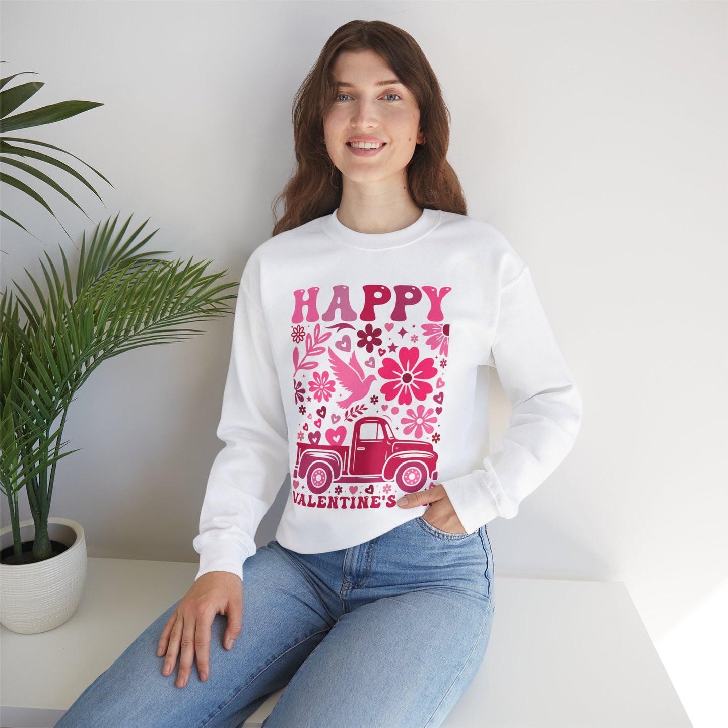 Boho Happy Valentine's Day Pickup Truck Unisex Sweatshirt