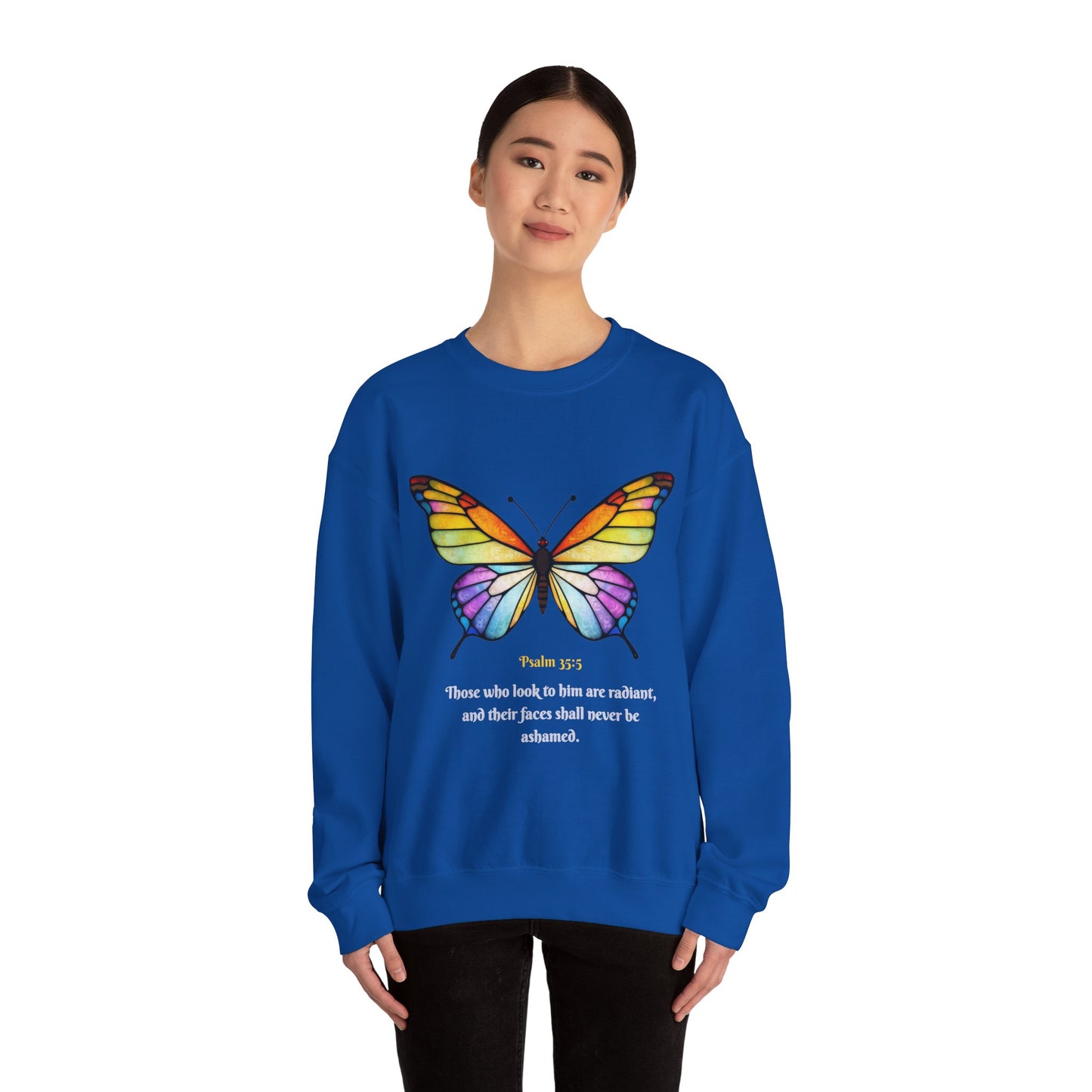 Psalm 35:5 Stained-Glass Butterfly Christian Sweatshirt