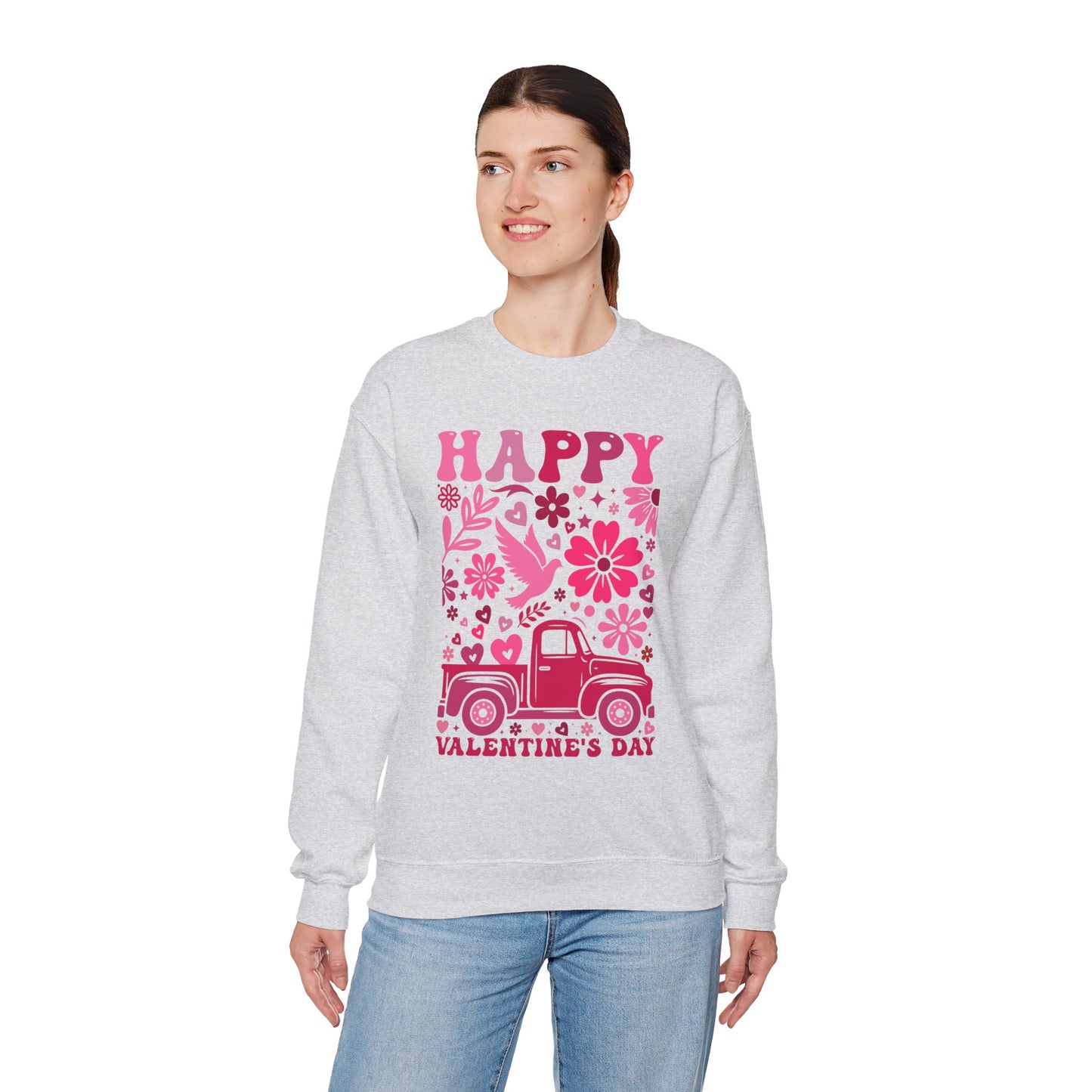 Boho Happy Valentine's Day Pickup Truck Unisex Sweatshirt