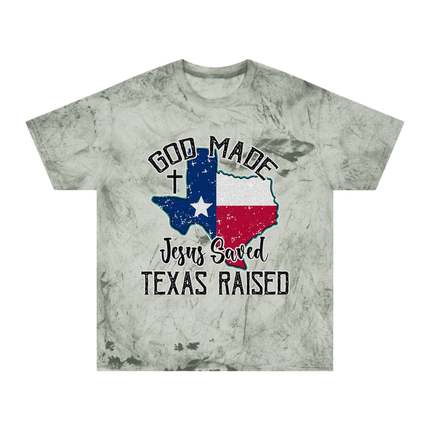 Unisex Color Blast T-Shirt - Texas Raised Jesus saved God made