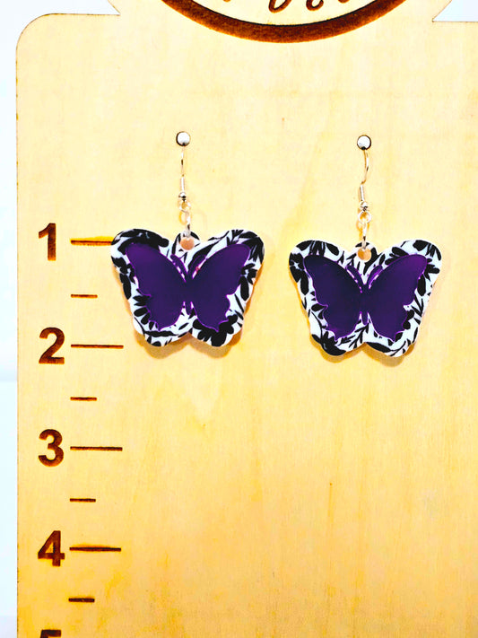 Black white and purple Butterfly Earrings